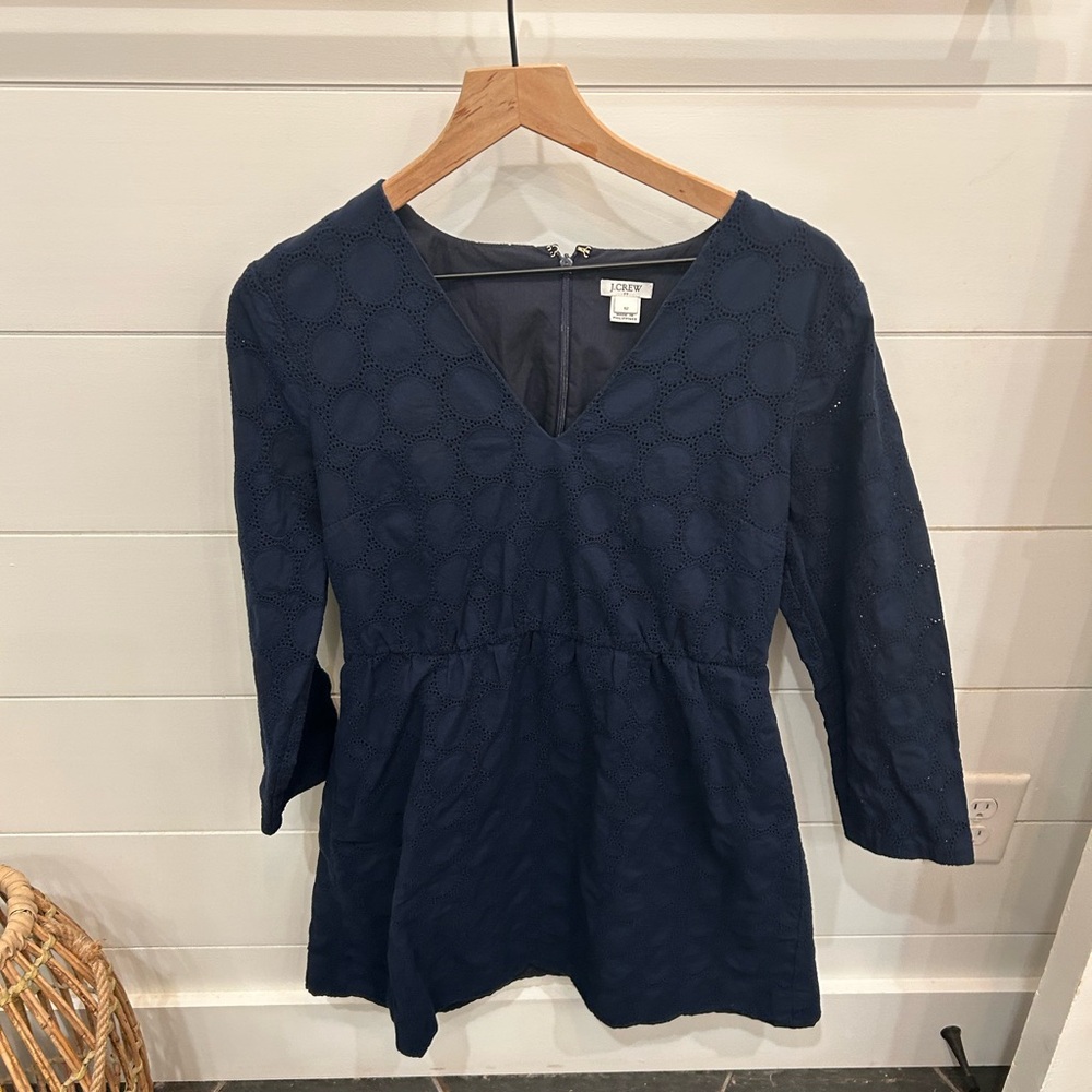 J. Crew Navy Blue Textured V-Neck Dress